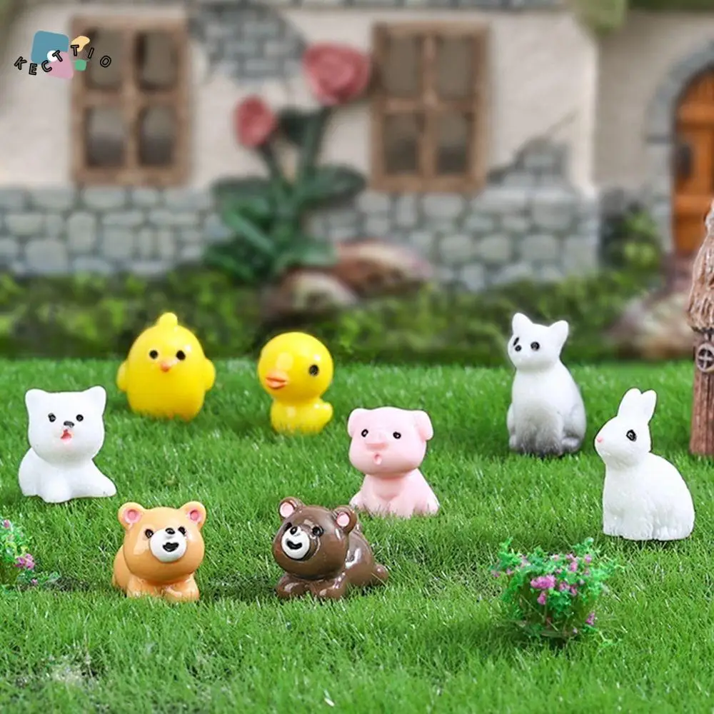 Figuras de animales de resina hechas a mano de dibujos animados en miniatura de animales de Color sólido DIY, Mini adorno de animales para paisajismo, regalo para niños