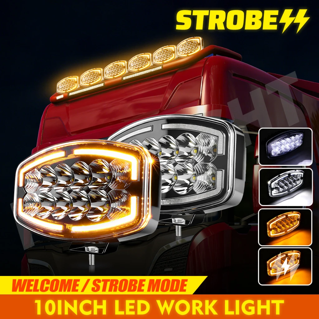 

Светодиодная фара HAOLIDE 10 дюймов для грузовиков, 6000K, с янтарным ДХО, стробоскопом, суперяркая, 12В/24В, ближний/дальний свет, для бездорожья