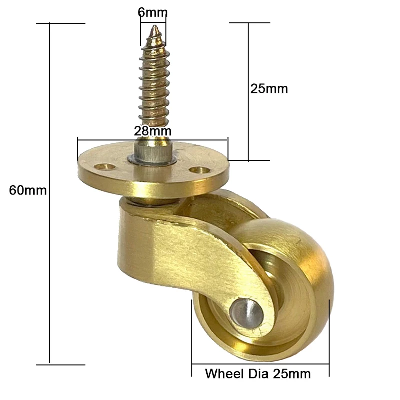 NOUVEAU 4 pièces Roulettes en laiton pur de 1 pouce pour table, chaise, canapé, armoire, meubles, roulettes universelles 360° °   Roulettes pivotantes pour meubles