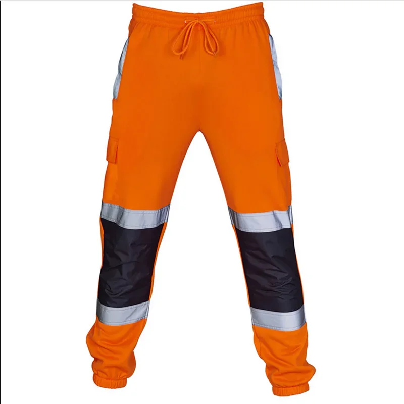 Heren werkuniform bodems veiligheidszweetbroek gestreepte reflecterende broek losse herenregenbroek joggers patchwork werkkleding