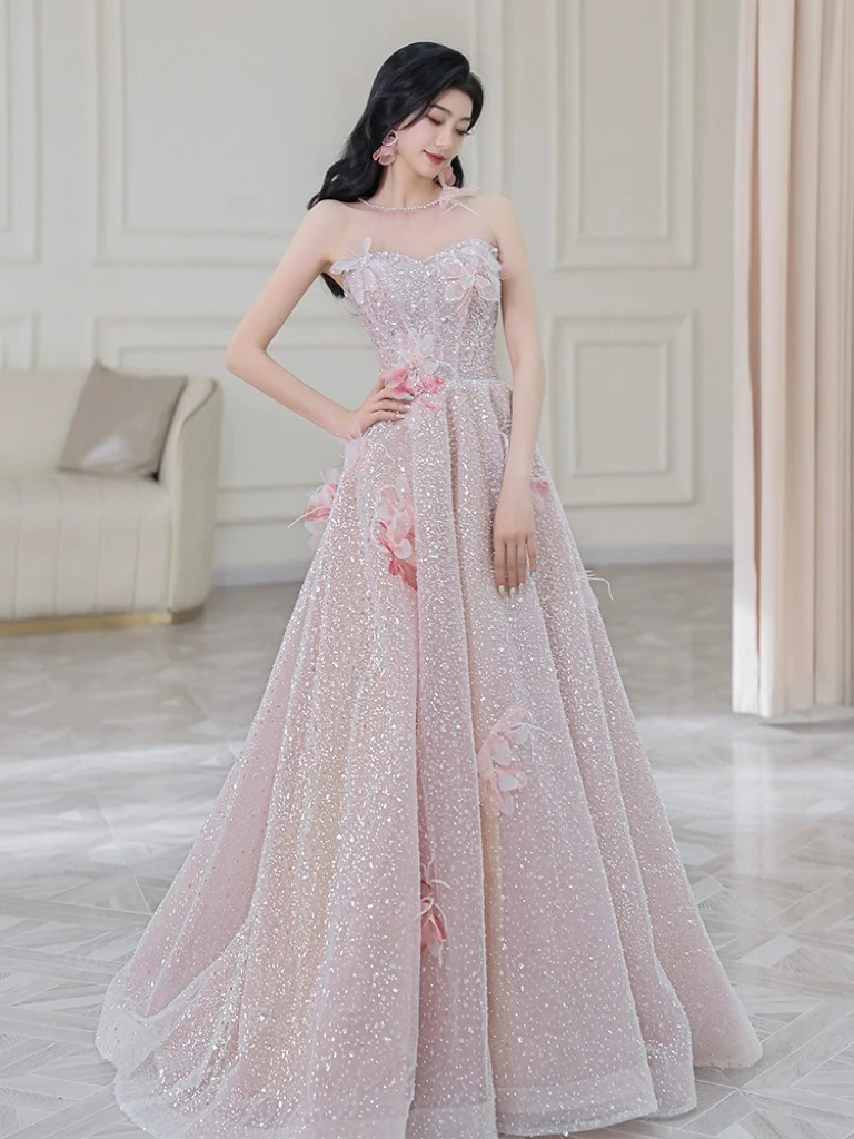 Robe de demoiselle d'honneur de luxe, appliques de fleurs de perles, paillettes de plumes, occasion formelle A-ligne, Quinceanera Bride Toast Sweet Evening, quelque soit