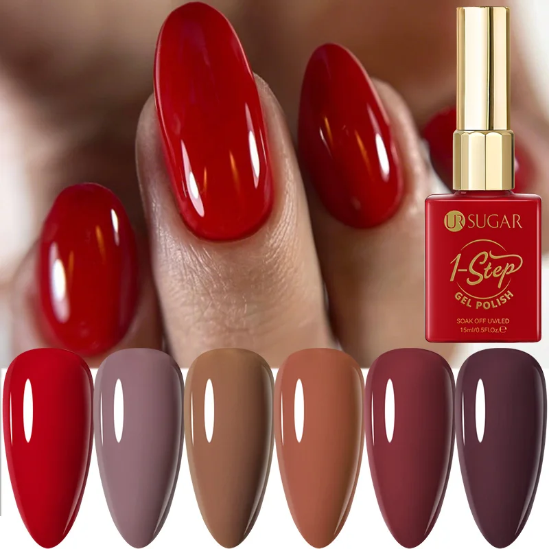 UR SUGAR-Juego de esmaltes de uñas en Gel, 6 uds., 1 paso, rojo, café, marrón, 3 en 1, semipermanente, barniz de Gel UV para el Día de San Valentín