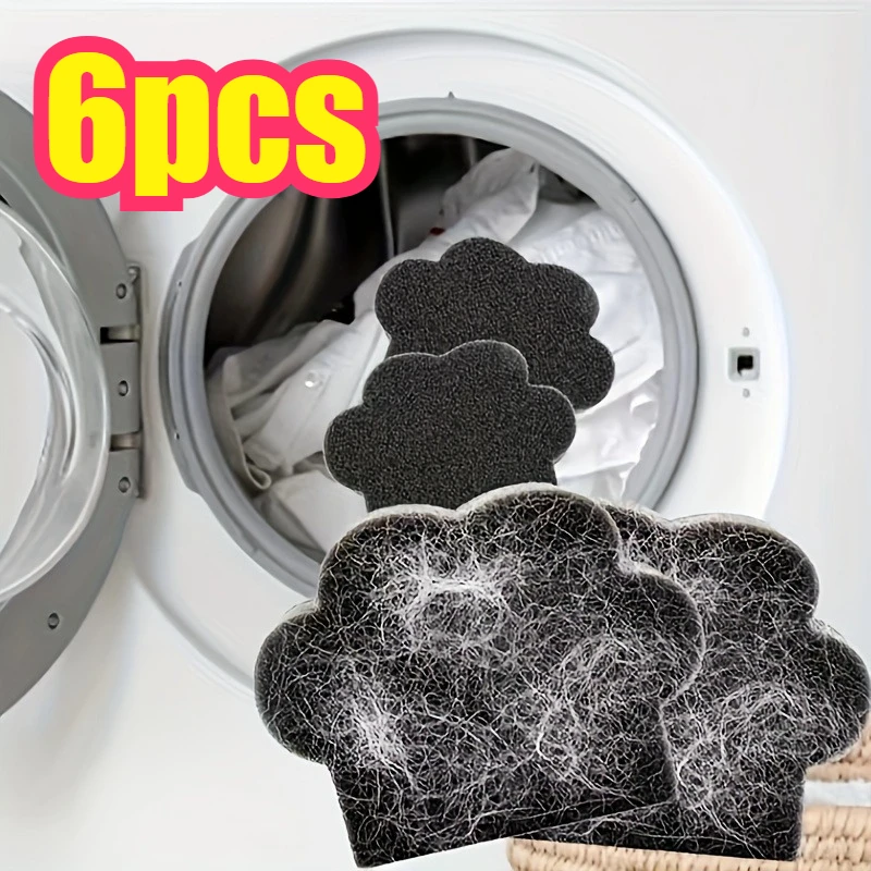 6PCS Pet Hair Remover Sets - Reusable Sticky Sponge for Washing Machine & Dryer, Black