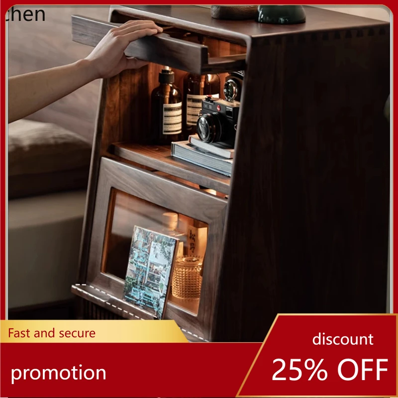 

HXL walnut solid wood side cabinet sofa chest cabinet flip glass door cabinet living room solid wood furniture