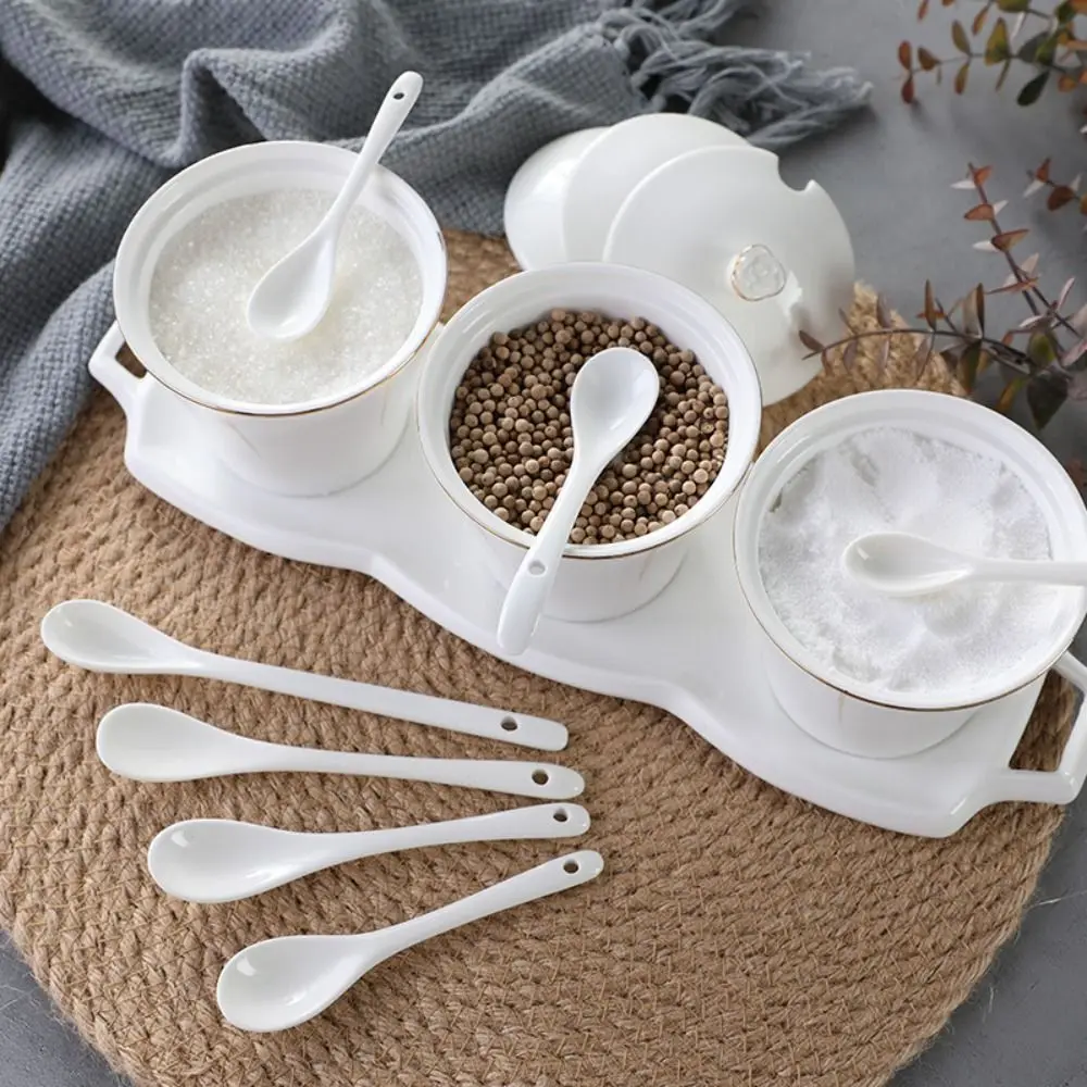 Imagen 3: Vajilla, cucharas de cerámica con mango largo, cuchara agitadora blanca creativa, Mini cuchara para condimentos, té y café