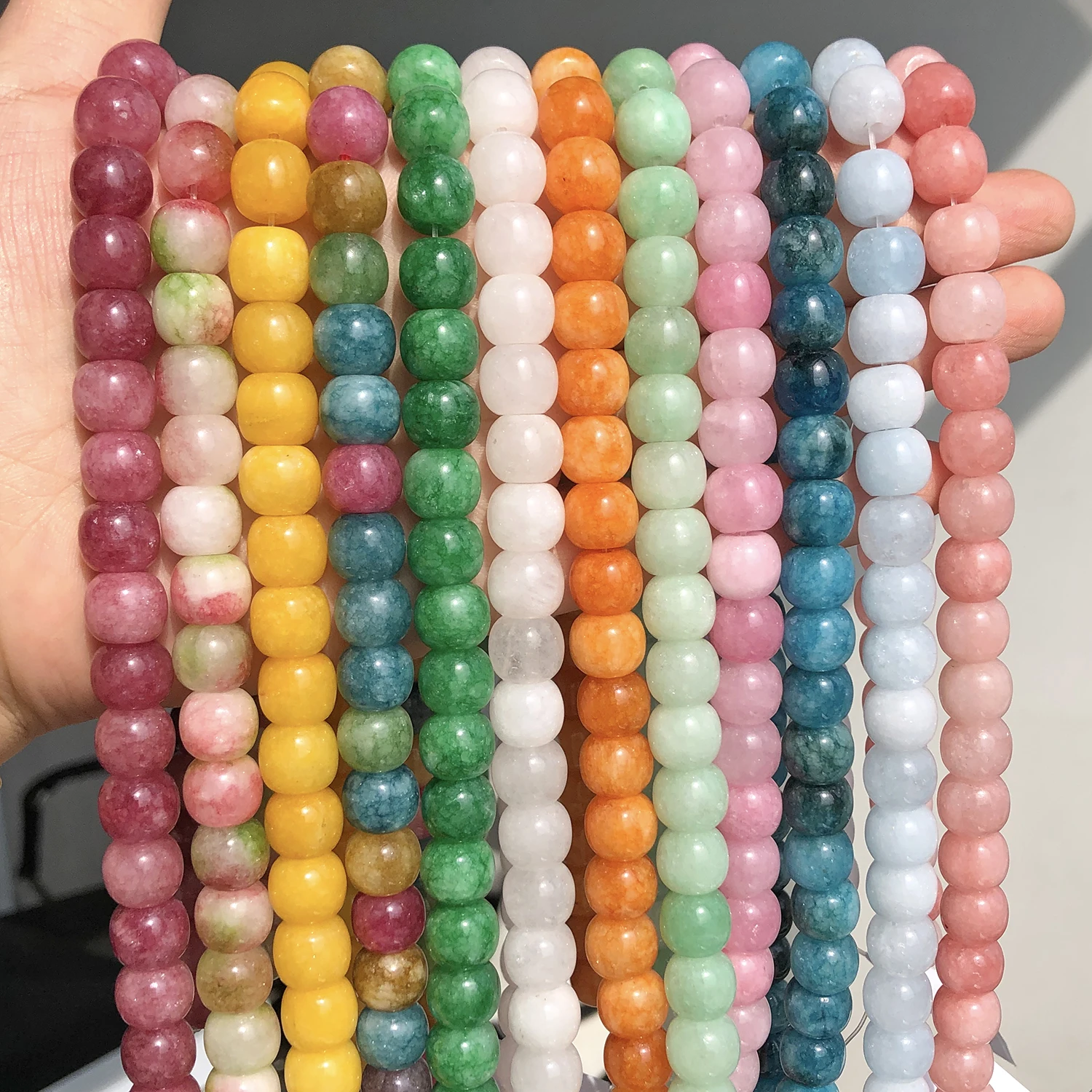 40pcs 9.5x8mm Nature Barrel Shape Stone Beads Rose Quartz Jade Spacer Beads for Jewelry Making DIY Handmade Bracelets Accessory