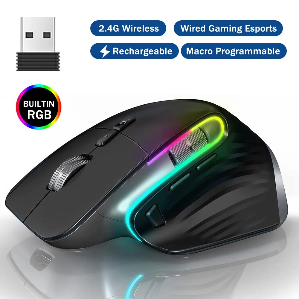 VT 2.4G Wireless Wired Gaming Mouse 10000DPI 10 Buttons Programmable Ergonomic Mouse for Tablet Macbook Gaming PC Computer