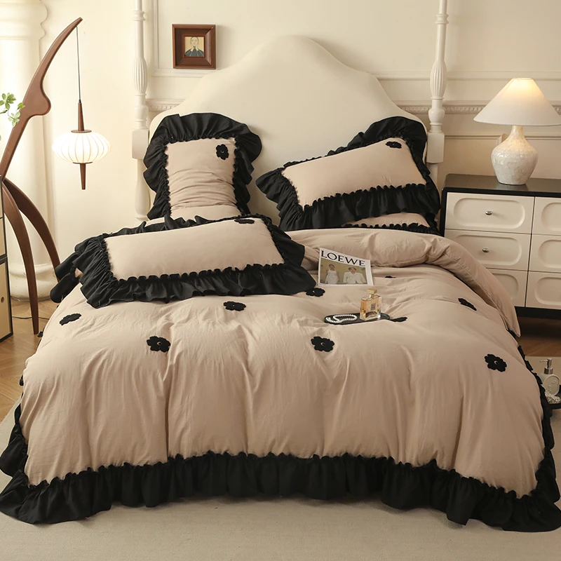 

French Style Princess Duvet Cover Set High Quality 2024 New French Large Lace Towel Embroidery Bedding Set Bed Linen