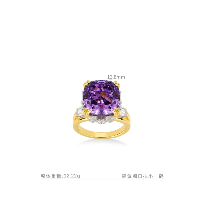 BELLUX 925 Silver Synthetic Zircon Purple Square Eight Claws 10 Carat Diamond Violet Luxury Fine Jewelry Ring