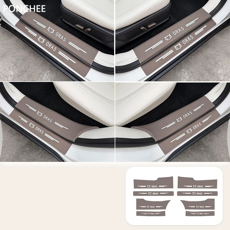 For GWM Ora 5 2026-2027 Leather Threshold Strip Welcome Step Protection Tape Prevent Tripping and Dirtiness Automobile Supplies