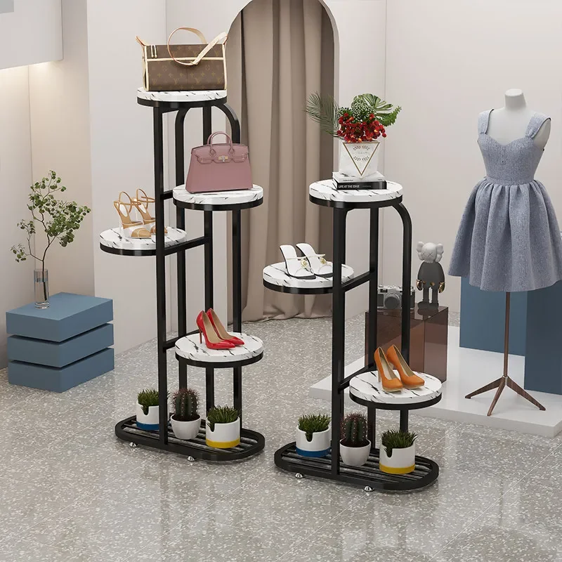 

High-endShoe Store Floor-to-ceiling Window Display Rack, Bag Rack, Shoe Rack, Gold Wrought Iron Clothing Store Displayshelf