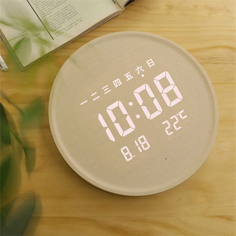 ChuHan rotondo in legno Led Display digitale calendario grande orologio da parete creativo semplice moderno moda domestica orologio luminoso silenzioso
