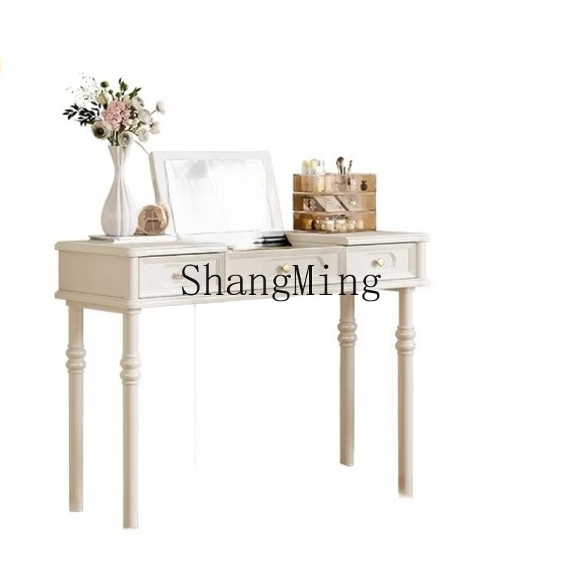 

FG retro white solid wood dresser chest cabinet integrated retractable makeup table cream wind corner bedside storage cabinet