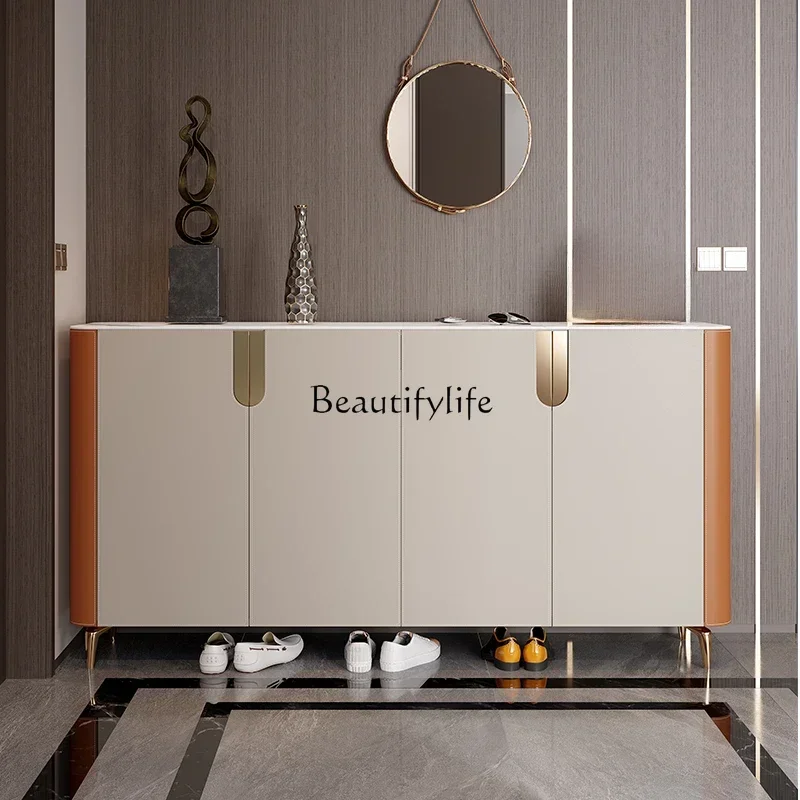 

88.Light luxury shoe cabinet saddle leather modern simple solid wood large-capacity entrance cabinet super book