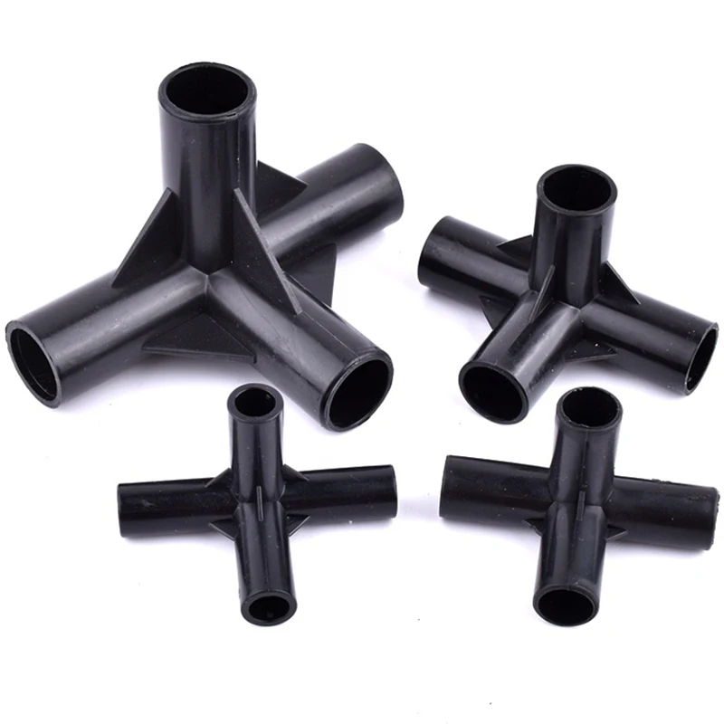 8/12/16/19mm Black PVC Pipe Fittings 4-way Connector Tent Wardrobe Fixed Fittings Plants Support Joint DIY Shelf Tube Fittings