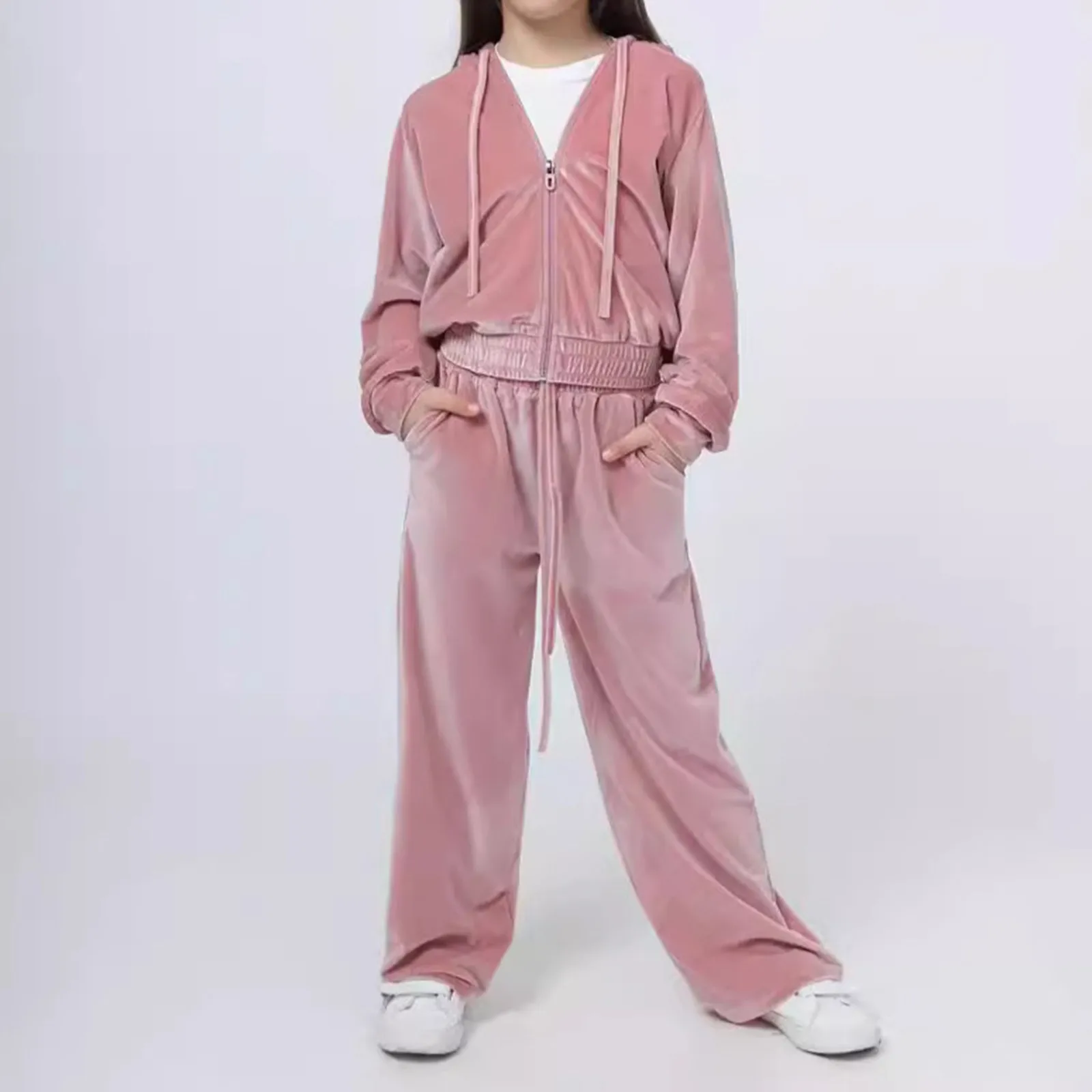 Autumn/winter Girls\' Sports Hat Velour Suit Casual Sweatshirt Two Piece Set Track Suit for Women