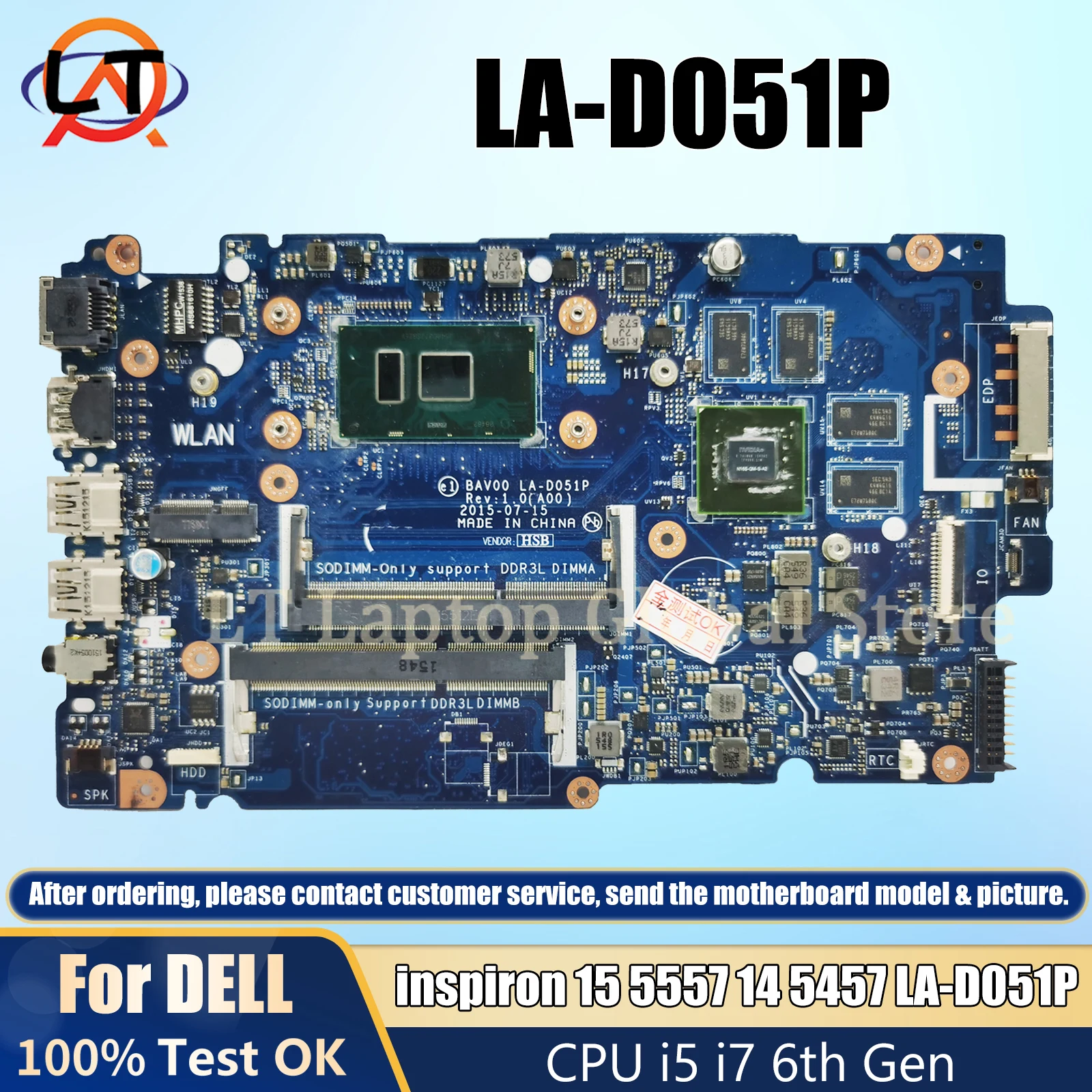 LA-D051P mainBoard for Dell inspiron 15 5557 14 5457 GT930M CN-02XPMY 0X9C7 laptop motherboard with i5-6200U i7-6500U CPU ddr3