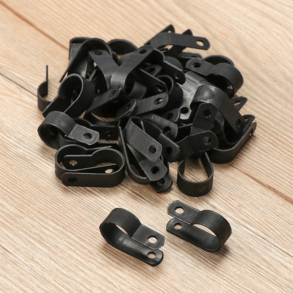 Plástico P Clipes para cabo de mangueira, fixadores preto e branco, R-Type, Braçadeira de cabo de nylon, montagem Fix Hardware, acessórios elétricos, 100 PCs/Lot