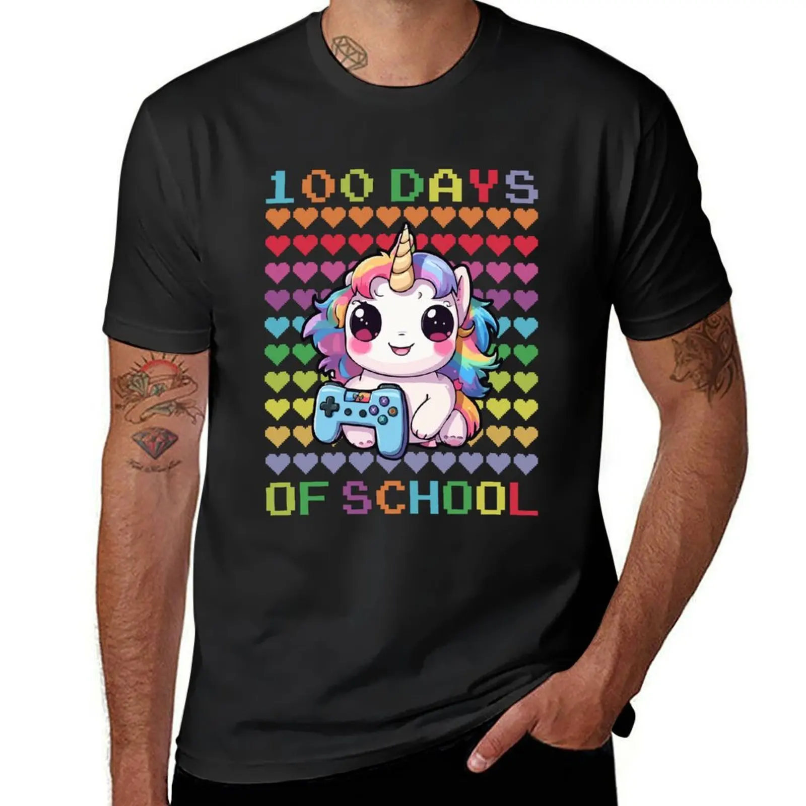 Herz Liebe 100 Tage Schule niedlichen Einhorn spielen Spiel Lehrer Jungen Mädchen T-Shirt schnell trocknende Rohlinge schwarze T-Shirts für Männer