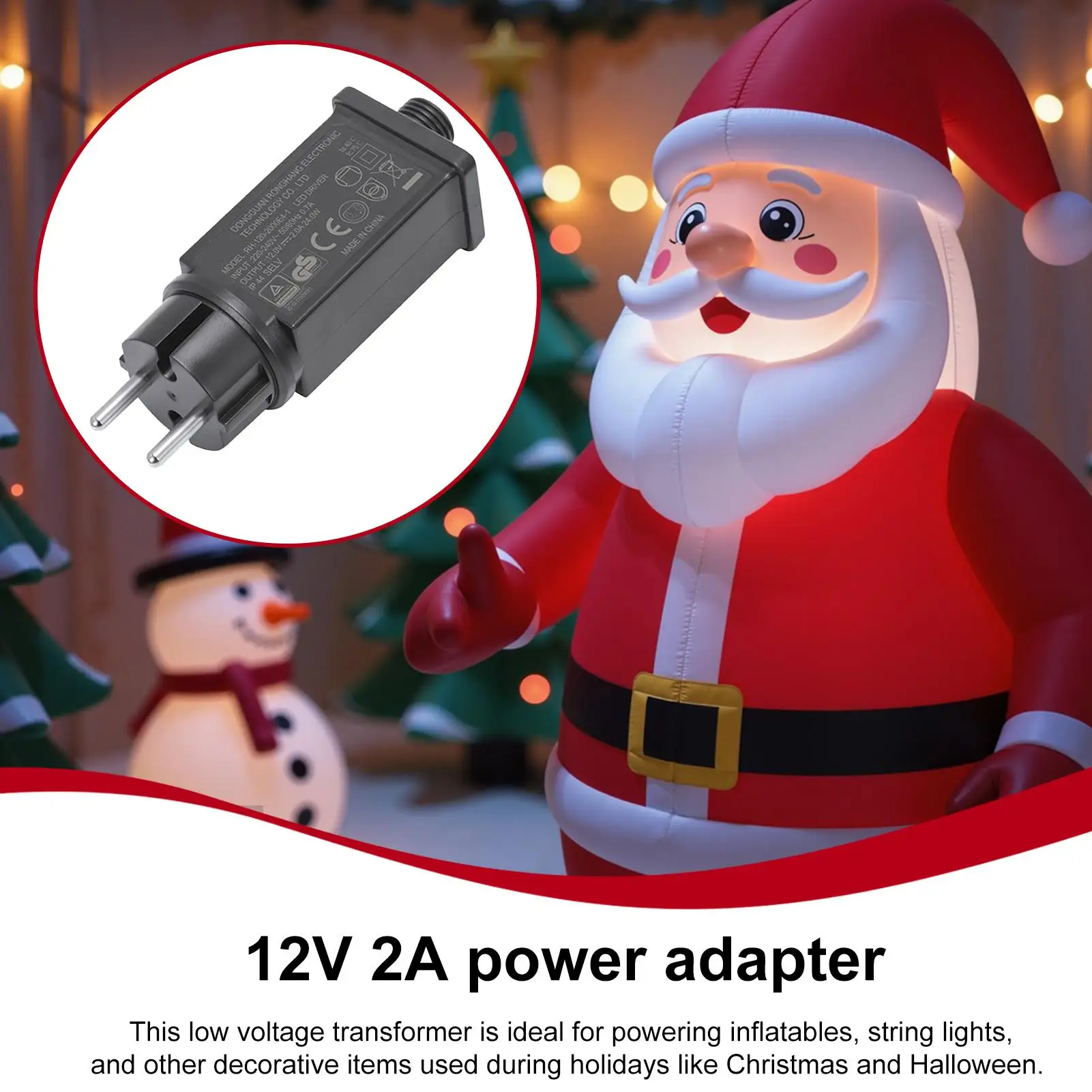

12V LED Light Power Adapter EU Plug IP44 Waterproof Transformer for Fairy Lights Inflatables Outdoor Holiday Party Decoration