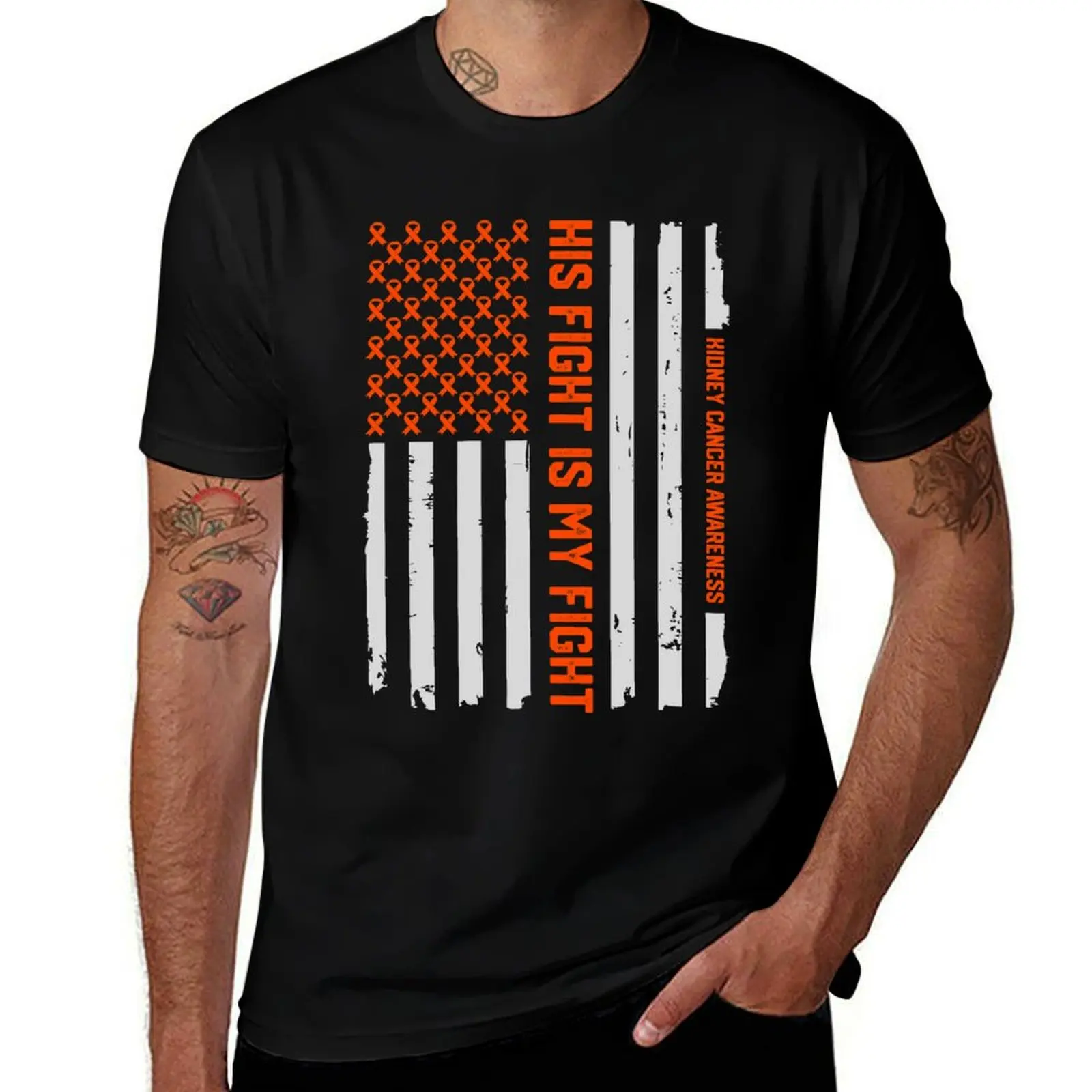 Kidney Disease Cancer Survivor Awareness Ribbon American Flag T-Shirt Minimalist Casual Short Sleeve Top T-Shirt
