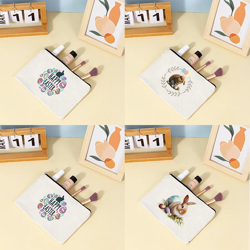 

Easter Print Pattern Series Canvas Makeup Bag, Large Capacity Bag, Multifunctional Storage Bag, Women's Handbag