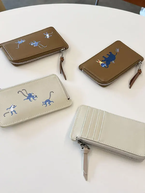 

Модный женский кошелек из воловьей кожи с верхним слоем на молнии, кошелек для монет с принтом, держатель для карт, маленький кошелек для денег