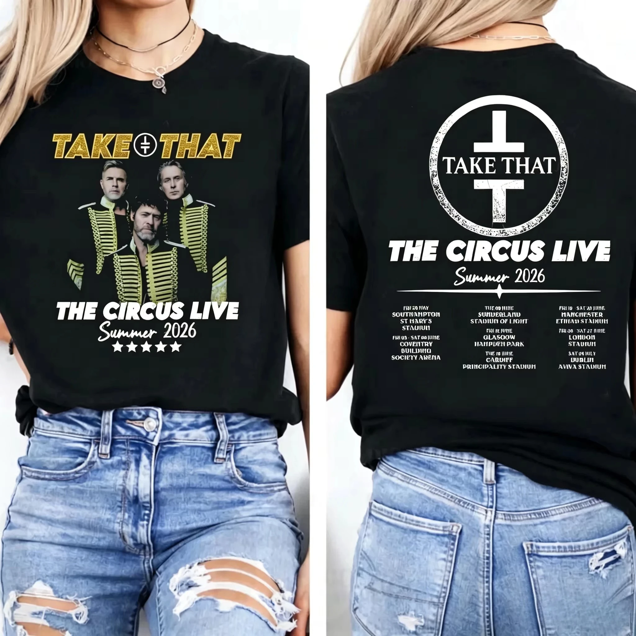 Take That The Circus Live Summer 2026 Tour T Shirt Double Sided Elephant Concert Poster Graphic Short Sleeve Pop Band Y2K shirt