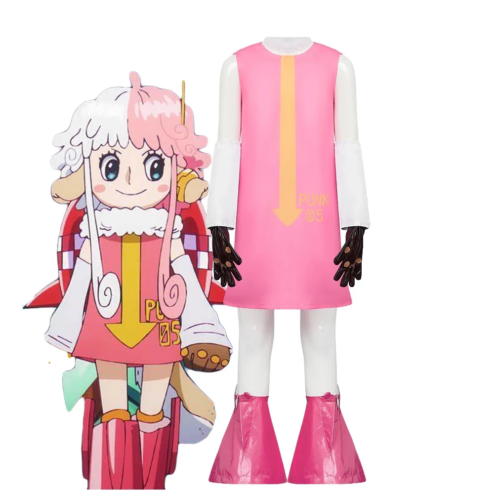 

Anime Egghead Island Dr. Vegapunk Number 05 Clone Cosplay Costume Pink Dress Foot Cover for Woman Cute Kawaii Halloween Dress