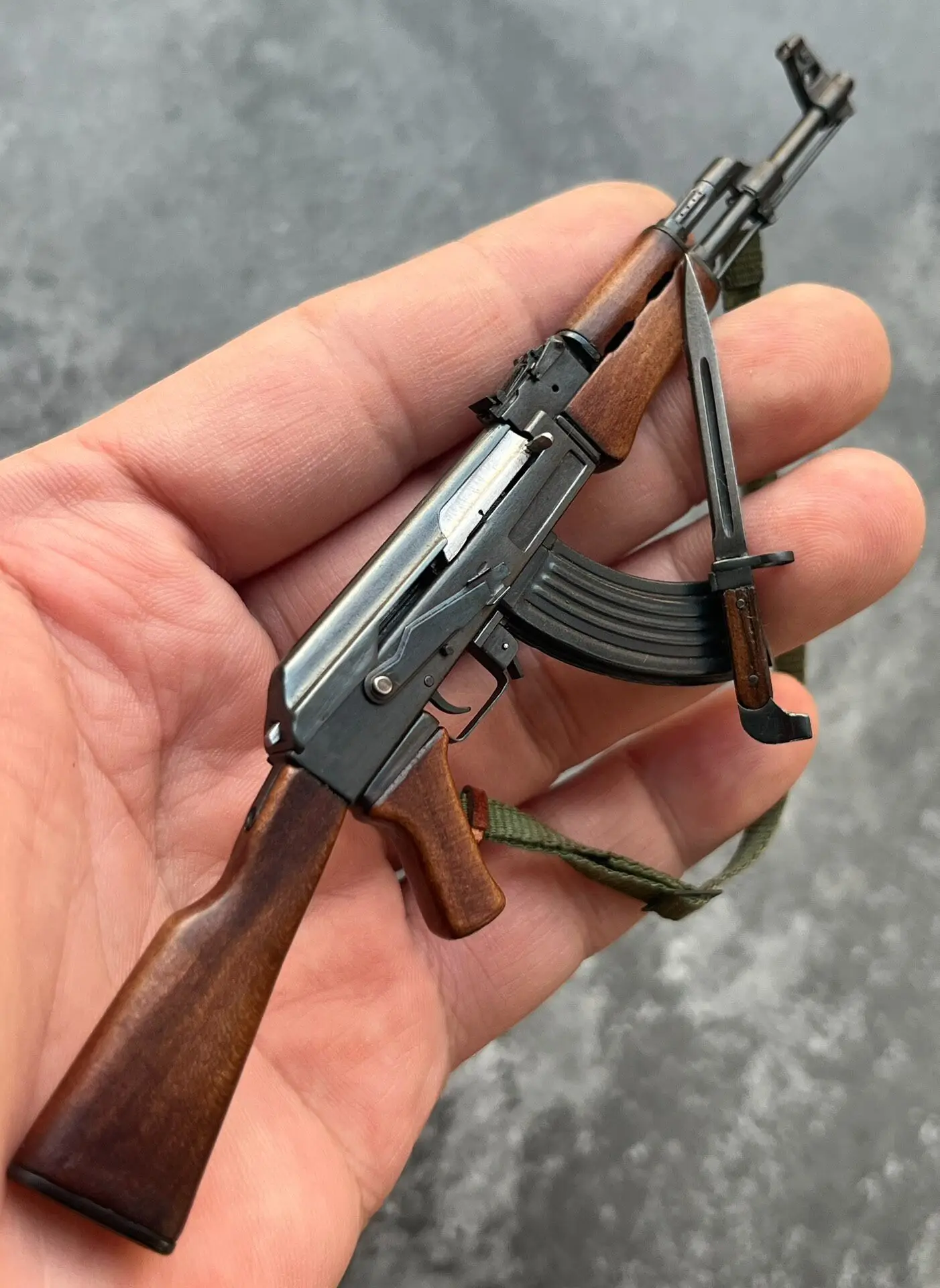 1/6 Handmade Weathered Soviet AK47 Miniature Rifle Model, Metal & Wood, Premium Custom Gift for Action Figures & Collectors