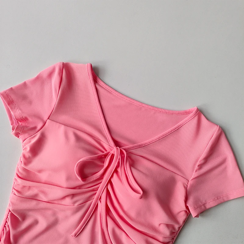 Neues Yoga-Kurzarm-T-Shirt für Damen mit Brustpolstern für Frühling und Sommer, schlichtes, schmales Mesh-Top für attraktive Mädchen. – Detail 8