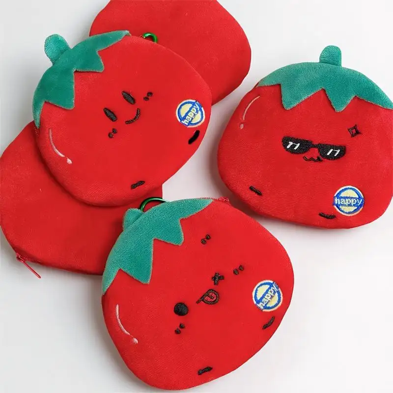 NEW Cartoon Plush Tomato Coin Purse Pendant Cute Portable Wallet Storage Pouch Hanging Ornament Bag Decoration Accessories Gift