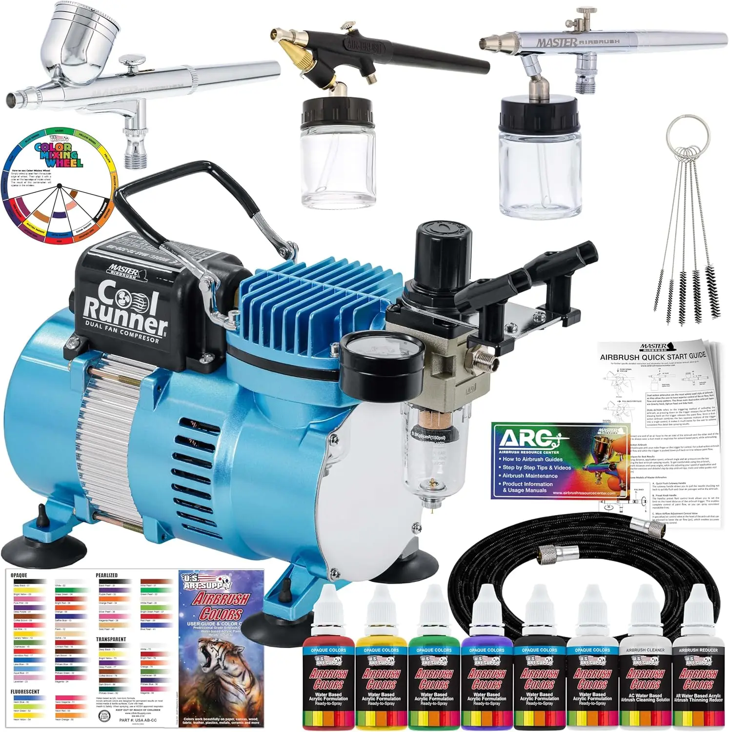 

Dual Fan Air Compressor Kit with 3 Airbrushes, Acrylic Paint Set, and Manual for Smooth Art Projects