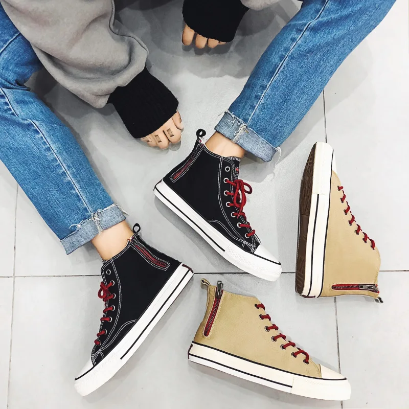 Men's Canvas Male Skate Vulcanize Shoes Hot Selling New Casual Ankle Net Red All Match High Top Student Men Casual Sneakers