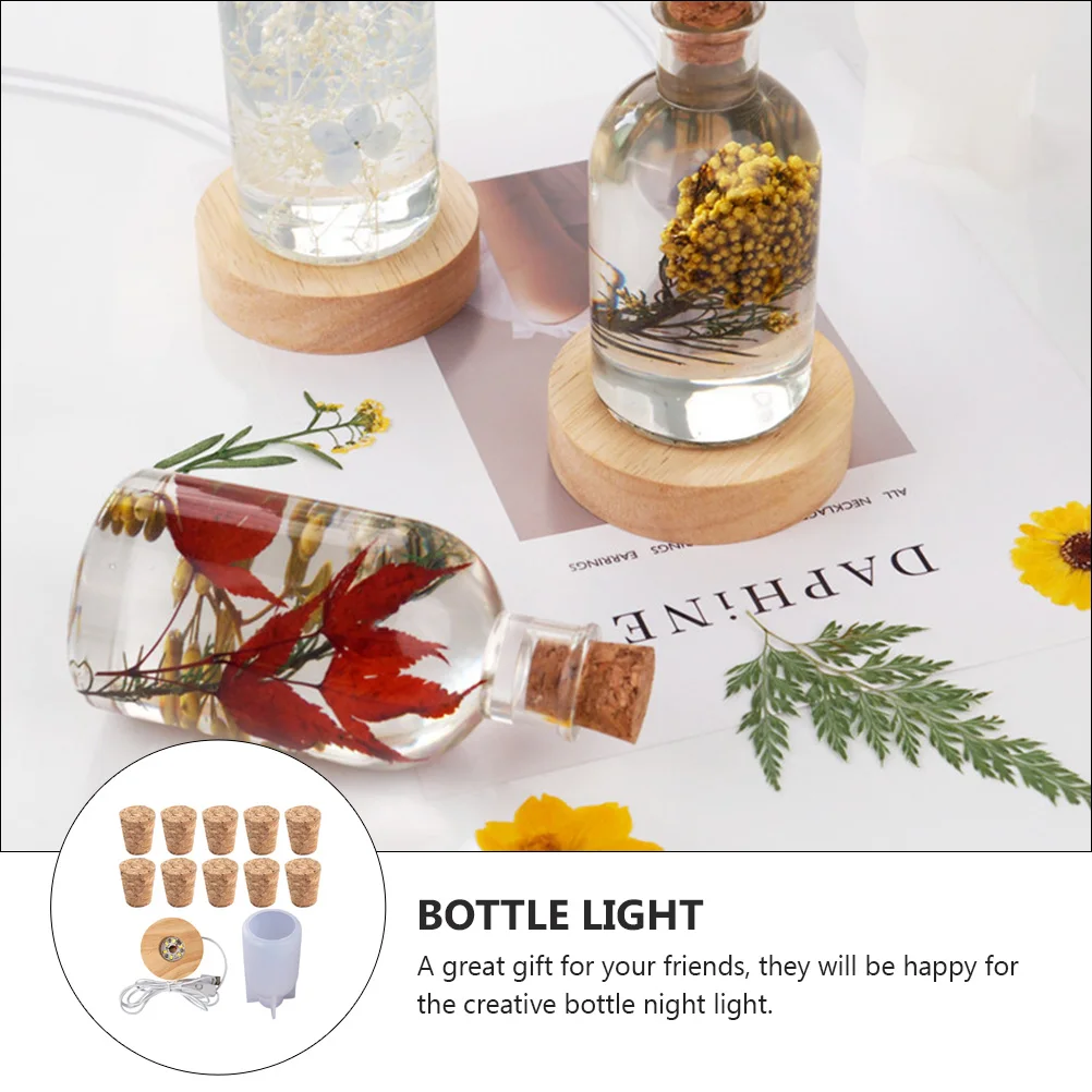 

1 Set Bottle Night Light Mold Diy Led Lamp Wood Base Creative Home Decoration Gift Desktop Ornament For Christmas Wedding Party
