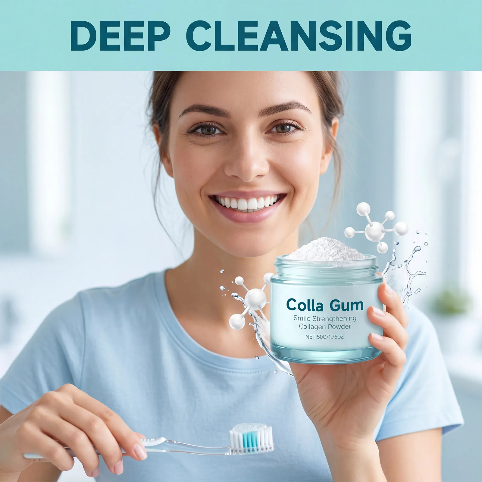 Collagen Tooth Whitening Powder Gentle Stain Clean Fresh Breath Oral Care Teeth Surface Natural Daily Hygiene Treatment Powder