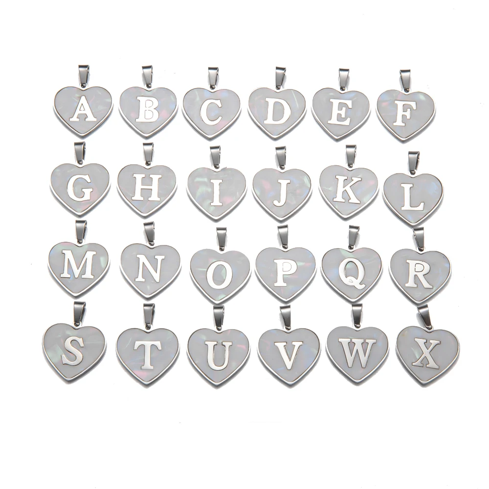 5Pcs/Lot Stainless Steel A-Z Alphabets With Pinch Bail Clasps Heart Pendant For DIY Necklace Bracelet Jewelry Making Accessories