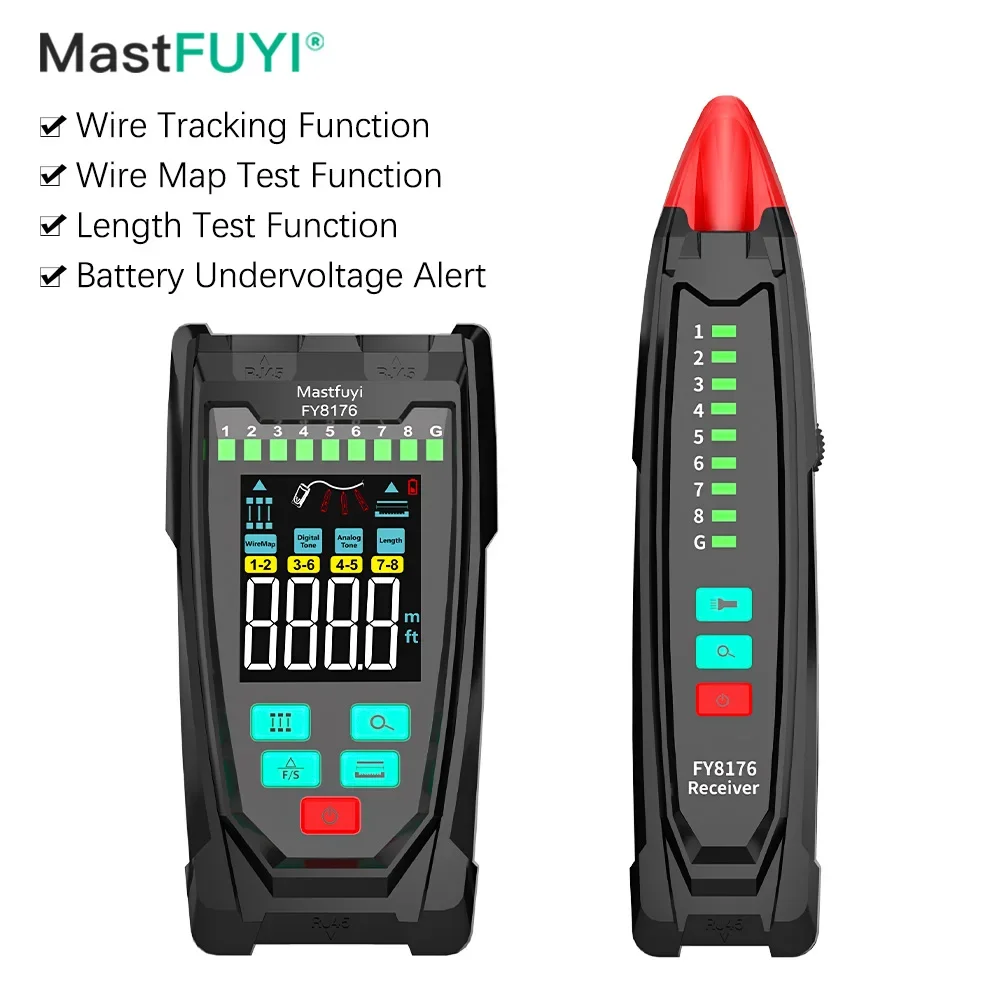 MASTFUYI Network Cable Tester, Wire Finder, Multi-Function LAN, PoE Check, Sensitivity Adjustable, Wire Tracker, RJ45 Tester