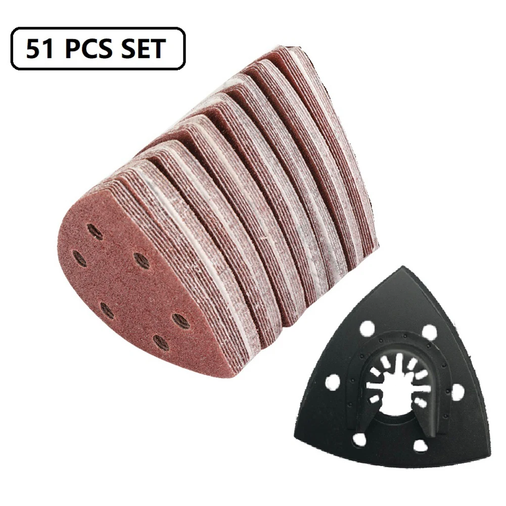 90mm Home Self Sticky Triangular Sandpaper Set 6 Holes Polishing Sanding Pad Pack Hook Loop Cutting Quick Loading Abrasive