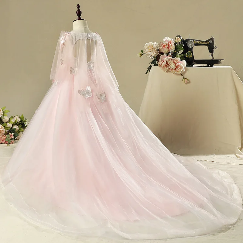 Girls' Princess Dress Puffy Train Children's Formal Dress Flower Girl Wedding Dress Catwalk Piano Performance Dress Spring