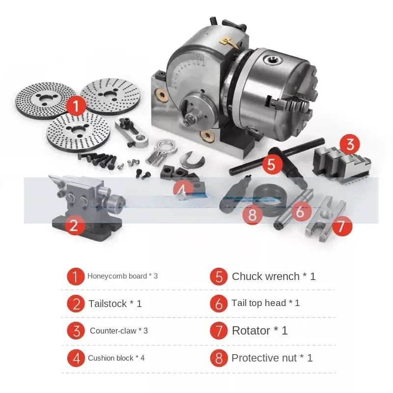 BS-0 Universal Dividing Head Precision Tailstock 100MM 3-Jaw Lathe Chuck Dividing Plates CNC Milling Head Tail Stock