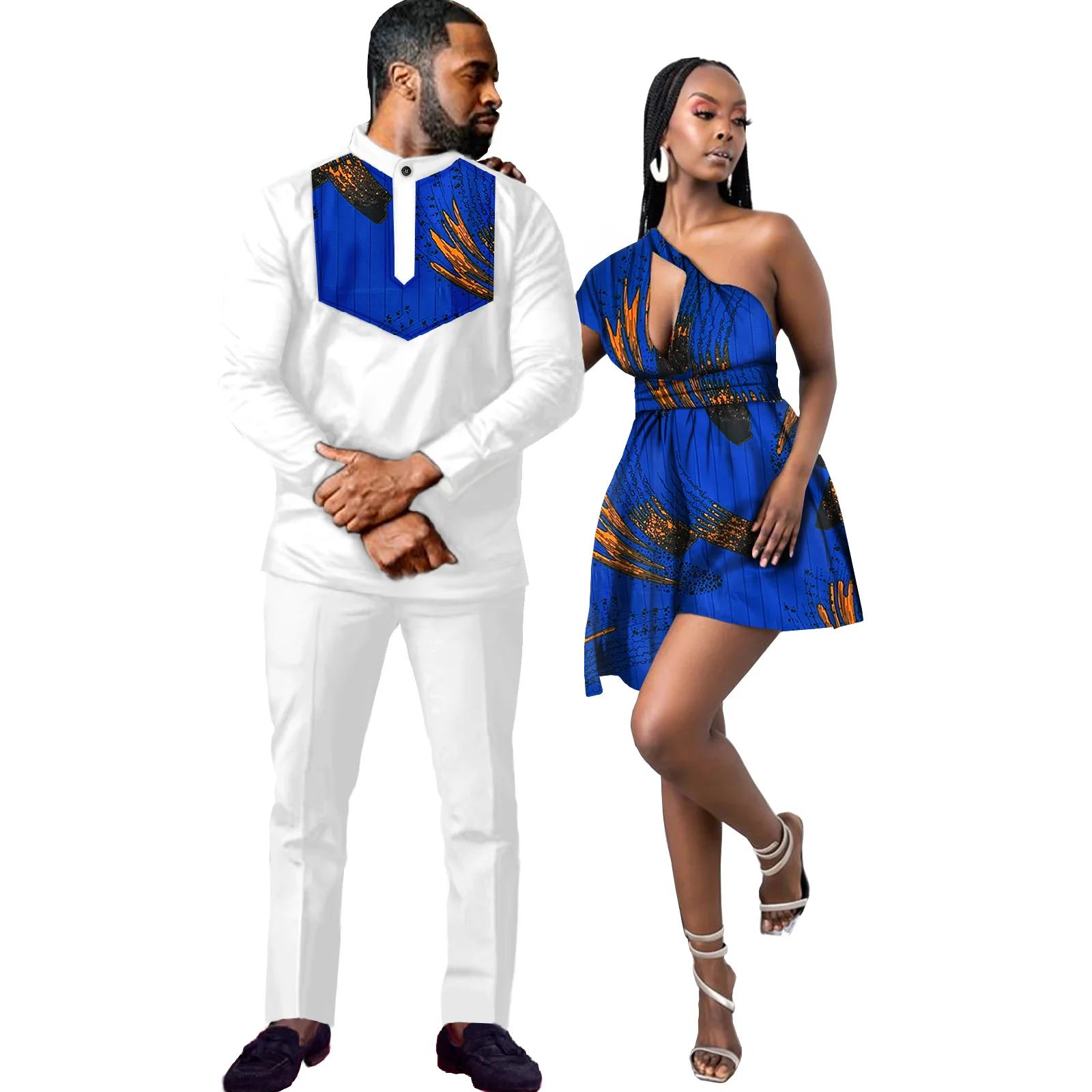 African Outfits for Couples Women Long Skirt & Men 2 Pieces Attire and Pants Sets