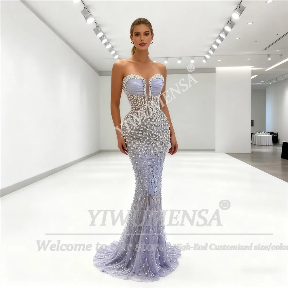 

Роскошные блестящие жемчужные вечерние платья в форме сердца 2025, расшитые бисером тюлевые платья русалки для выпускного вечера, Саудовская Аравия, халаты De Soiree по индивидуальному заказу