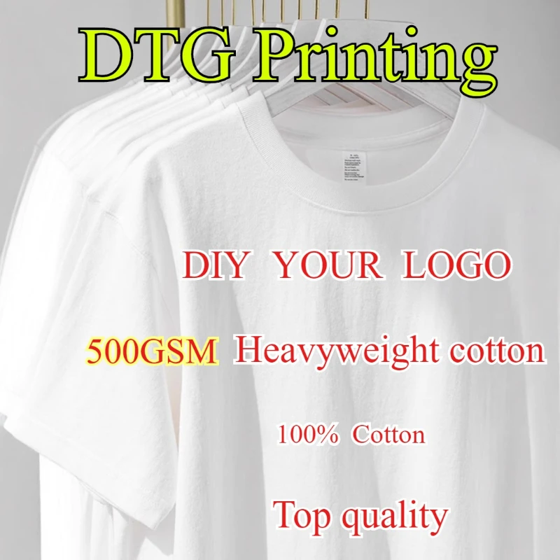 

Custom T-Shirt DTG Printing Your Original Design Top Quality 500GSM Heavyweight Cotton Winter Tee DIY Logo Personalized T-shirts