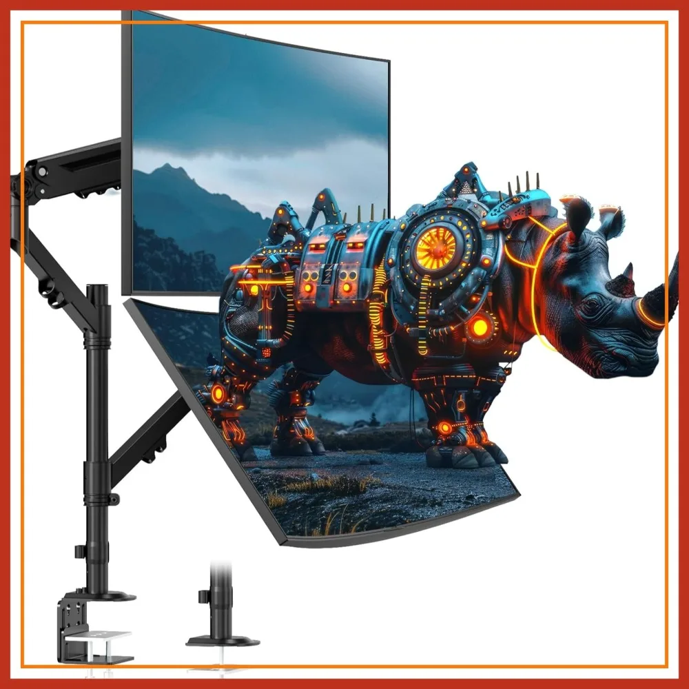 Dual Monitor Mount for 17-40" Screens, Holds 26.4 lbs, Vertical/Horizontal, Clamp/Grommet Base, VESA 75/100 mm