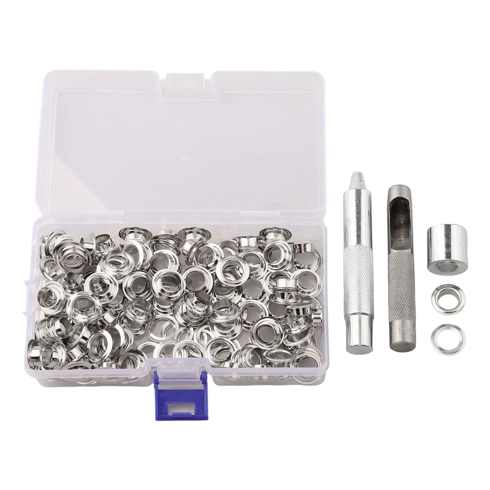 

Multipurpose Eyelet Installation Kit Including Hole Cutter and 100 Grommets Designed to Extend the Lifespan of Your Items
