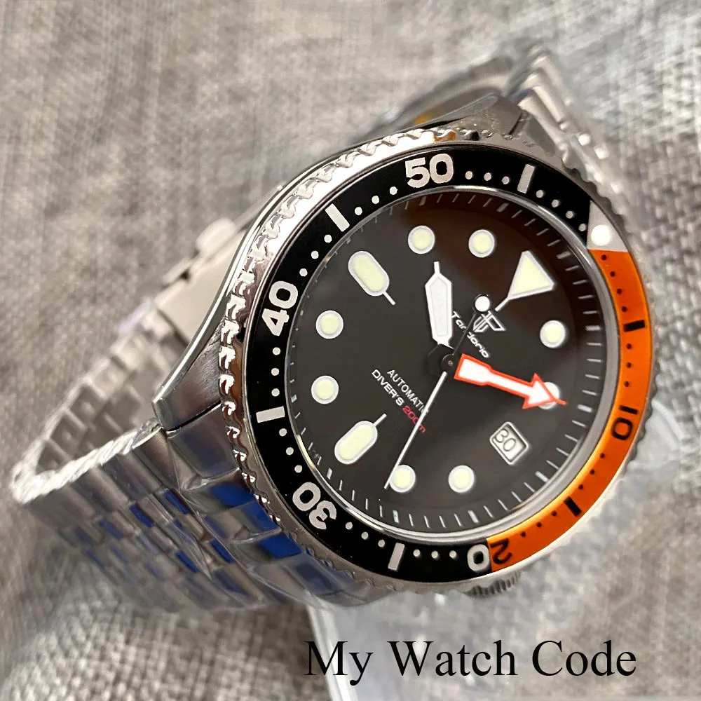 Tandorio SKX 3.8 automatyczny zegarek dla mężczyzn Diver 20Bar NH35A stalowy zegarek 41mm zegarek sportowy Lume Arrow Hand Sapphire Reloj