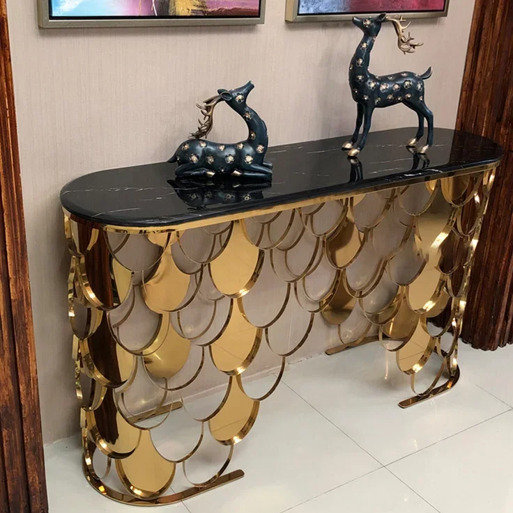 

FOR Rectangular Silver Stainless Steel Metal Modern Luxury Style Entryway Hall Table Console Table for Living Room