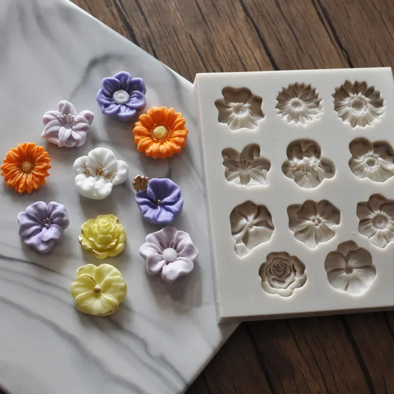 

Sunflower Rose Flowers Shape Silicone Mold Cake Different Flower Combinations DIY Decoration Chocolate 3D Mould Tools