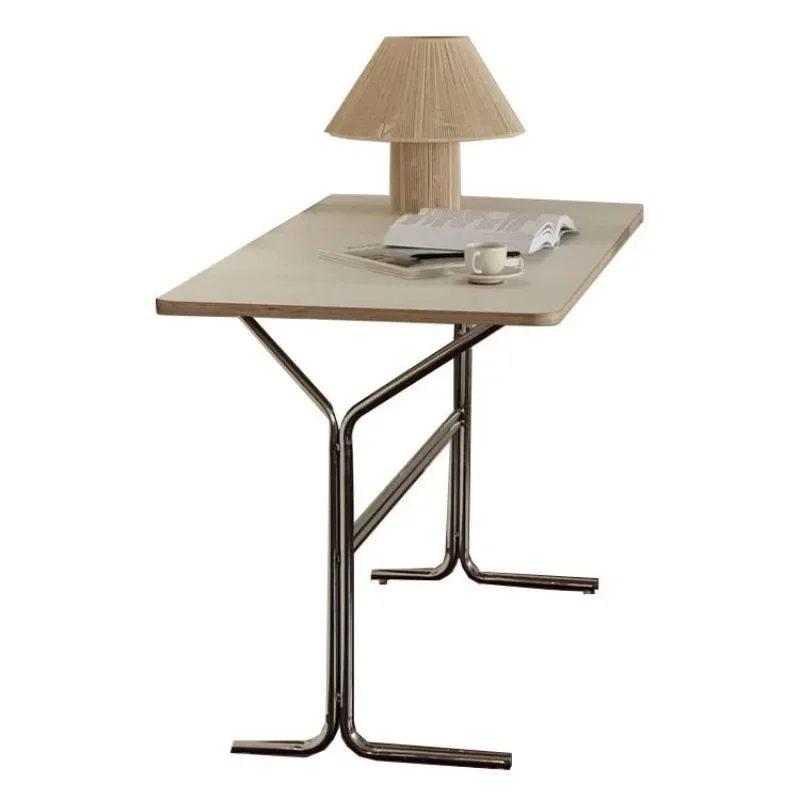 Household desk, stainless steel computer desk, medieval solid wood white dining table